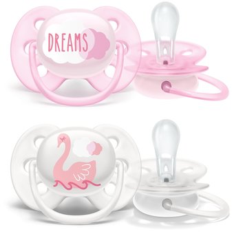  Пустышка PHILIPS ultra soft SCF222/02, Dreams/Лебедь, 0-6мес., 2шт, для девочек 