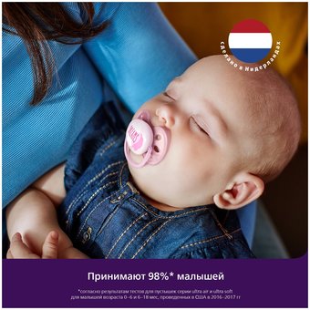  Пустышка PHILIPS ultra soft SCF222/02, Dreams/Лебедь, 0-6мес., 2шт, для девочек 