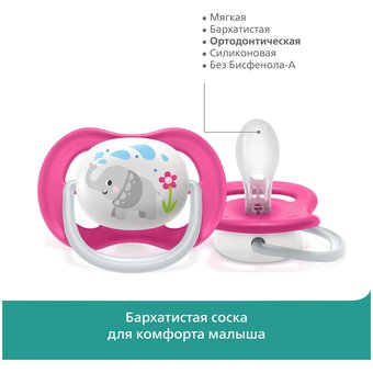  Соска-пустышка Philips Avent SCF080/08 Слон/Пингвин, 6-18мес, 2шт, для девочек 