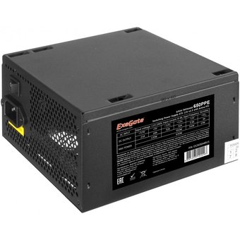  Блок питания ExeGate EX260644RUS-PC 650W 650PPE (ATX, APFC, PC, 12cm fan, 24pin, (4+4)pin, PCIe, 5xSATA, 3xIDE, FDD, black, кабель 220V) 
