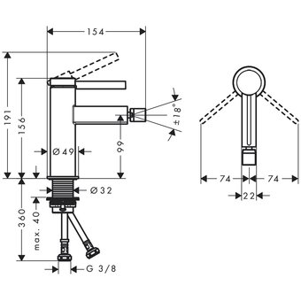  Смеситель для биде HANSGROHE finoris 76200670 матовый черный 
