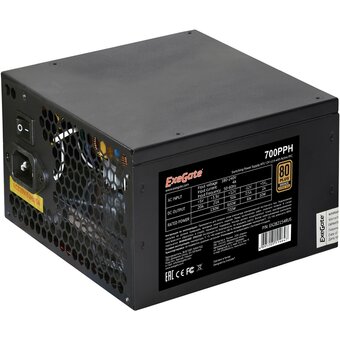  Блок питания ExeGate 700PPH-OEM EX282154RUS-OEM-S 700W (ATX, APFC, SC, КПД 89 (80 Plus Bronze), 12cm fan, 24pin, 2x(4+4)pin, 4xPCI-E, 8xSATA) 