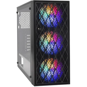  Корпус ExeGate EVO-8243 EX292859RUS Miditower (ATX, без БП, 2*USB+1*USB3.0, черный, 3 вент. с RGB подсветкой, боковая панель - закаленное стекло) 