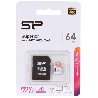  Карта памяти Silicon Power Superior (SP064GBSTXDV3V20) 64GB A1 microSDXC Class 10 UHS-I U3 100/80 Mb/s 