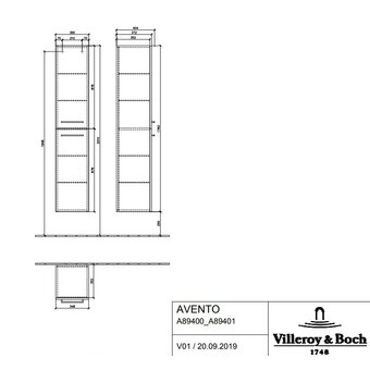  Колонна Villeroy & Boch Avento A89401B1 подв. 2дв. 35х37х176h DX Cr.Grey с крепл 