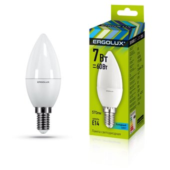  Лампочка светодиодная Ergolux LED-C35-7W-E14-4K 