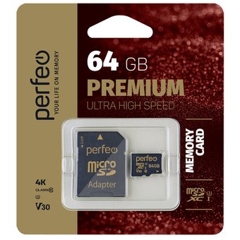  Карта памяти Perfeo PF64GMCSX10V30A microSDXC 64GB High-Capacity (Class 10) UHS-1 V30 