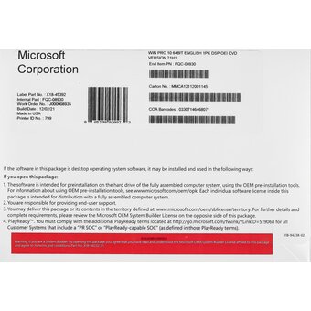 Операционная система Microsoft Windows 10 Professional (FQC-08930) 64 bit English OEM 