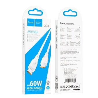  Дата-кабель HOCO X93 Force 60W, charging, Type-C to Type-C, 1м (белый) 