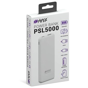  Аккумулятор внешний резервный HIPER PSL5000 Li-Pol 2.4A 1xUSB 1xType-C белый 