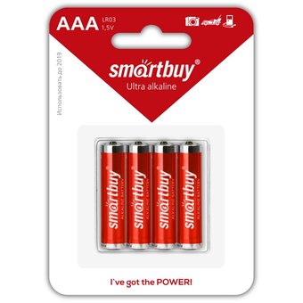  Батарейка Smartbuy LR03, AAA, щелочная (SBBA-3A04B) блистер 4 шт 
