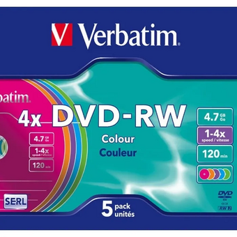  Диск DVD-RW Verbatim (43563) 4.7Gb 4x Slim case (5шт) Color 