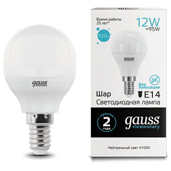  Лампочка Gauss 53122 Elementary Шар 12W 