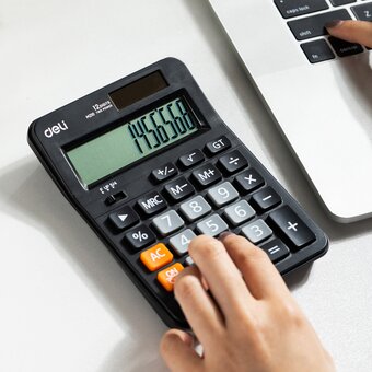  Калькулятор Deli EM210 черный 12-разр. 