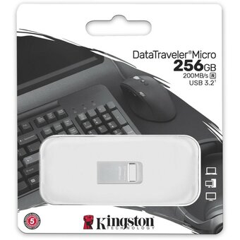  USB-флешка Kingston Micro (DTMC3G2/256GB) 256GB, USB3.0, серебристый 