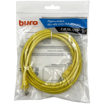  Патч-корд Buro (UTP-5E-3M-Y) UTP 4 пары cat5E CCA molded 3м желтый RJ-45 (m)-RJ-45 (m) 