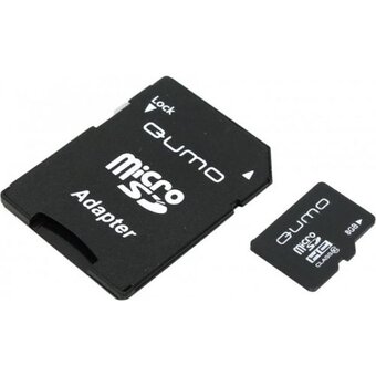 Карта памяти QUMO (QM8GMICSDHC10U1) MicroSDHC 8GB Сlass 10 UHS-I, 3.0 с адаптером SD, черно-красная 