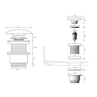  Донный клапан CIELO PIL01.BR универсальный с керамической крышкой brina 