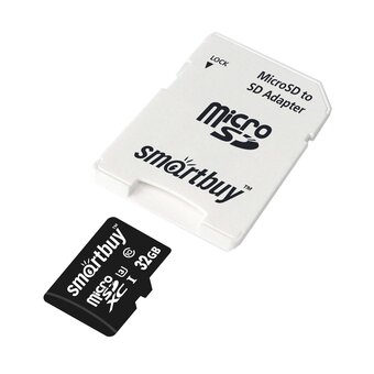  Карта памяти SMARTBUY (SB32GBSDCL10U3L-01) MicroSDHC 32GB CLASS10 Pro U3 R/W: 95/60 MB/S (с адаптером SD) 