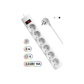  Сетевой фильтр Defender DFS 153 (99490) 3m (6 роз) white 
