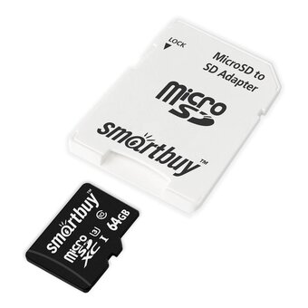  Карта памяти SMARTBUY (SB64GBSDCL10U3-01) MicroSDXC 64GB Class10 Pro (U3) 95/60 MB/S + адаптер 