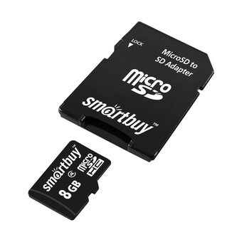  Карта памяти SMARTBUY (SB8GBSDCL4-01) MicroSDHC 8GB Сlass4 + адаптер 