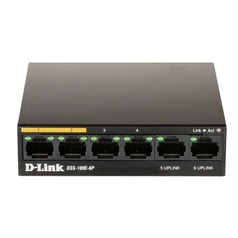  Коммутатор D-Link DSS-100E-6P/A1A 6x100Mb 1G неуправляемый 