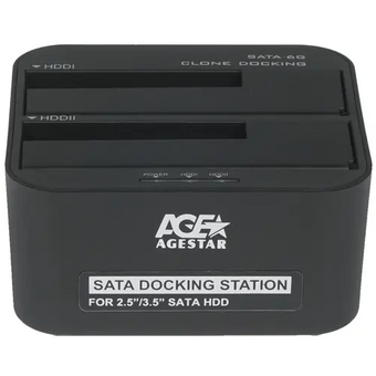  Док-станция AgeStar 3UBT6-6G 2x2.5"/3.5" SATA HDD/SSD, USB3.0, пластик, черный, UASP, Clone, USB 3.0 