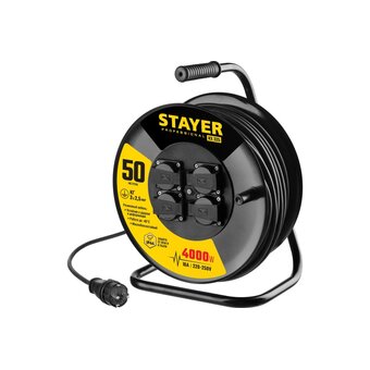  Удлинитель STAYER (55076-50) 3x2.5кв.мм 4розет. 50м КГ черный 