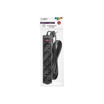  Сетевой фильтр CBR CSF 2505-5.0 Black PC, 5 евророзеток, длина 5 метров, чёрный 