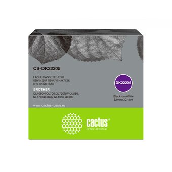  Картридж Cactus DK-22205 (CS-DK22205) черный ленточный для Brother P-touch QL-500, QL-550, QL-700, QL-800 