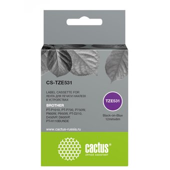  Картридж Cactus TZe-531 (CS-TZE531) черный ленточный для Brother PT-P1010, PT-P700, P750W, P900W, P950W, PT-D210, D450VP, D600VP, PT-H110BUNDE 