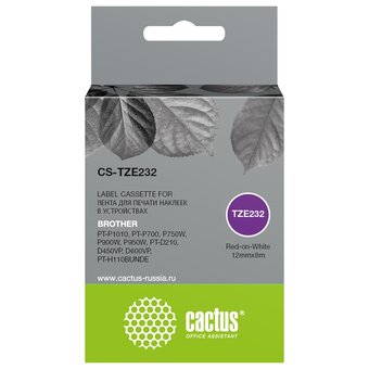  Картридж Cactus TZe-232 (CS-TZE232) черный ленточный для Brother PT-P1010, PT-P700, P750W, P900W, P950W, PT-D210, D450VP, D600VP, PT-H110BUNDE 