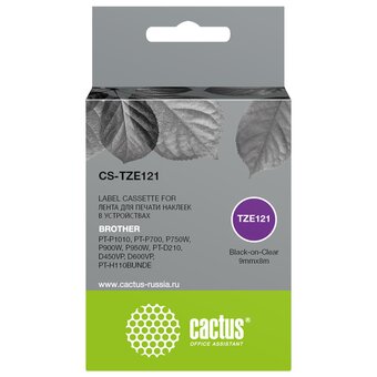  Картридж Cactus TZe-121 (CS-TZE121) черный ленточный для Brother PT-P1010, PT-P700, P750W, P900W, P950W, PT-D210, D450VP, D600VP, PT-H110BUNDE 