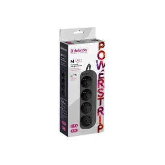  Удлинитель Defender M450 (99327) 5.0 м, 4 розетки, черный 