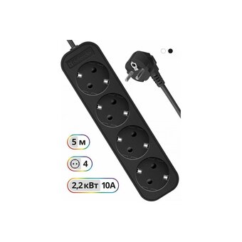  Удлинитель Defender M450 (99327) 5.0 м, 4 розетки, черный 