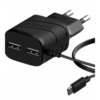  СЗУ Maxvi TCM-202TB 2A, Type-C, 2xUSB-A, black 