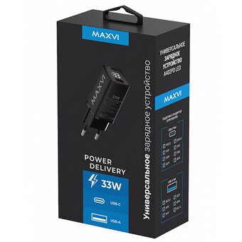  СЗУ Maxvi A402PD LED 33W, 1xUSB-A, 1xUSB-C, black 
