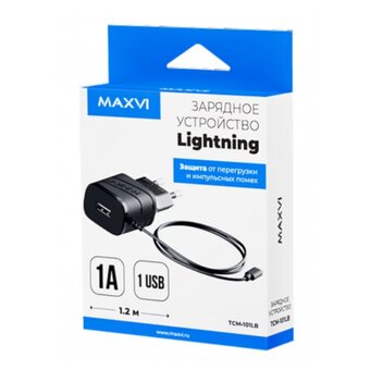  СЗУ Maxvi TCM-101LB 1A, Lightning, 1xUSB-A, black 