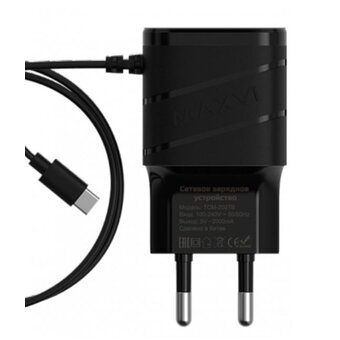  СЗУ Maxvi TCM-202TB 2A, Type-C, 2xUSB-A, black 