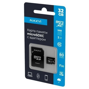  Карта памяти Maxvi (MSD32GBC10V30) microSDXC 32GB, class 10, UHS-I (3), V30 