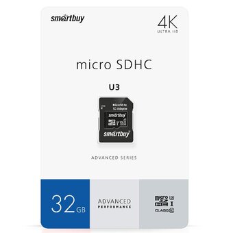  Карта памяти Smartbuy (SB32GBSDU1A-AD) micro SDHC 32GB U3 V30 A1 Advanced R/W up to 90/55 с адапт 