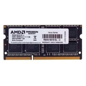  ОЗУ AMD Radeon (R534G1601S1SL-U) 4GB DDR3L 1600 SO DIMM R5 Entertainment Series Black Non-ECC, CL11, 1.35V, Retail 