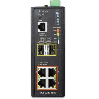  Коммутатор PLANET (IGS-5225-4P2S) 4x1000T 802.3at PoE + 2x100/1000X SFP Full Managed Switch 
