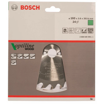  Диск пильный Bosch Standard 2608640596 d160мм по дер. d(посад.)30мм (циркулярные пилы) 