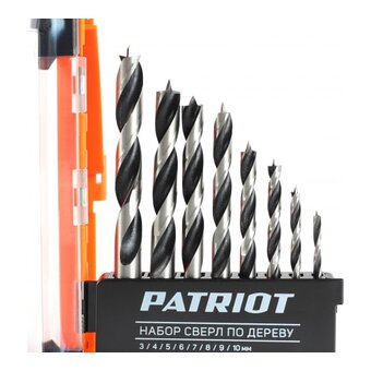  Набор сверл по дереву Patriot 815010103 спиральные по дереву (8пред.) для дрелей/перфораторов 