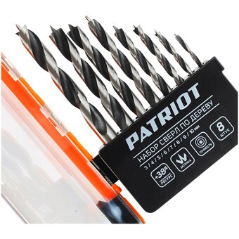  Набор сверл по дереву Patriot 815010103 спиральные по дереву (8пред.) для дрелей/перфораторов 