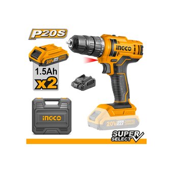 Дрель-шуруповерт Ingco CDLI 20028 20В Li-Ion 1,5 мАч2шт, ЗУ, сумка 