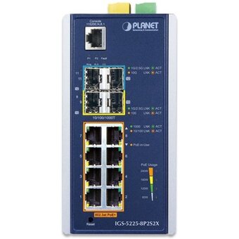  Коммутатор PLANET (IGS-5225-8P2S2X) IP30 Industrial L2+/L4 8-Port 1000T 802.3at PoE+ 2-port 100/1000X SFP + 2-port 10G SFP+ Full Managed Switch 