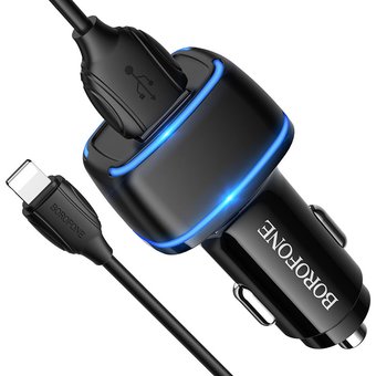  АЗУ Borofone BZ14 Max ambient light 5V/2,4A 2USB + Lightning cable, black 